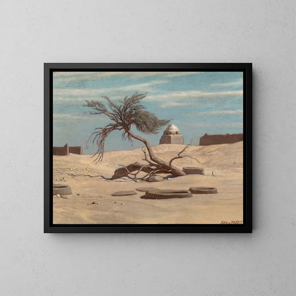 Albero e tombe sul sentiero di Tel El Armano, Egitto - Elihu Vedder — quadro incorniciato alla parete