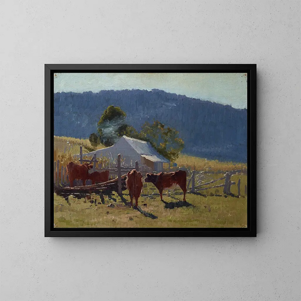 L'ora della mungitura nella valle di Araluen - Elioth Gruner — quadro incorniciato alla parete