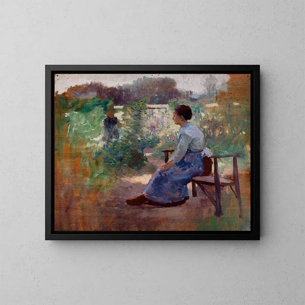 Donna seduta in un giardino - Eliphalet Fraser Andrews — quadro incorniciato alla parete