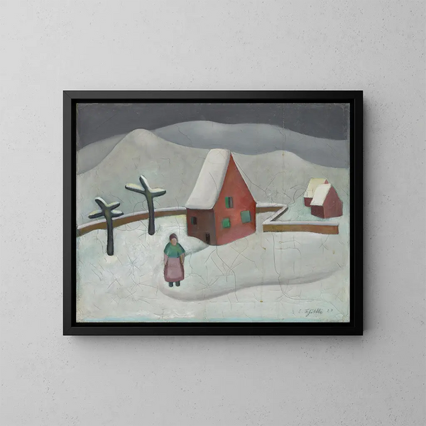 Paesaggio invernale con casa rossa - Emanuel Schättli — quadro incorniciato alla parete