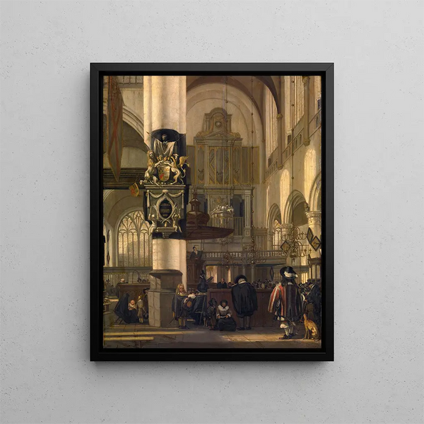 Interno della chiesa protestante - Emanuel de Witte — quadro incorniciato alla parete