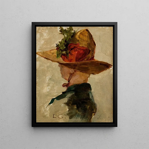 Donna con cappello - Emil Carlsen — quadro incorniciato alla parete