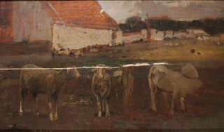 Emil Jakob Schindler - Dorflandschaft mit Schafen.webp