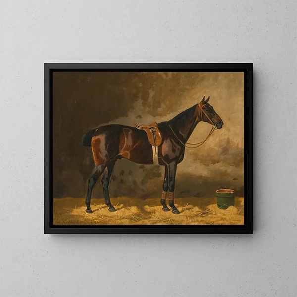 Un cavallo baio in una scuderia - Emil Volkers — quadro incorniciato alla parete