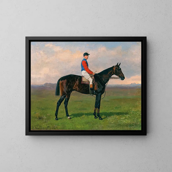 Un jockey a cavallo - Emil Volkers — quadro incorniciato alla parete