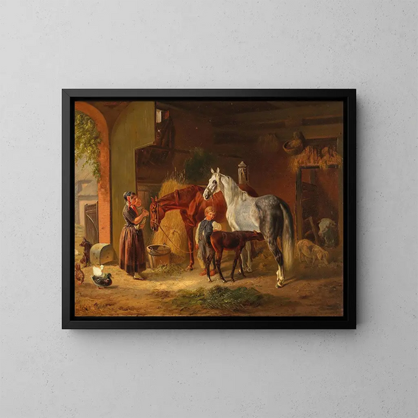 Visita al puledro nel box - Emil Volkers — quadro incorniciato alla parete