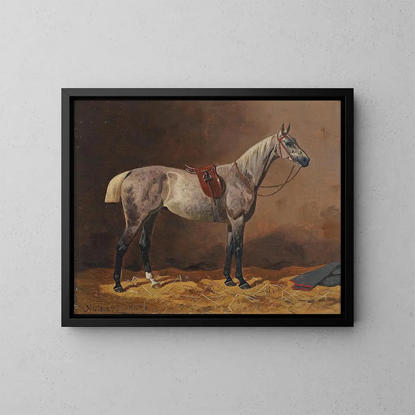 Cavallo da corsa sigillato nella scuderia - Emil Volkers — quadro incorniciato alla parete