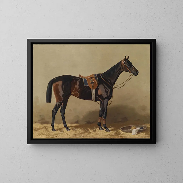 Cavallo da corsa con sella - Emil Volkers — quadro incorniciato alla parete