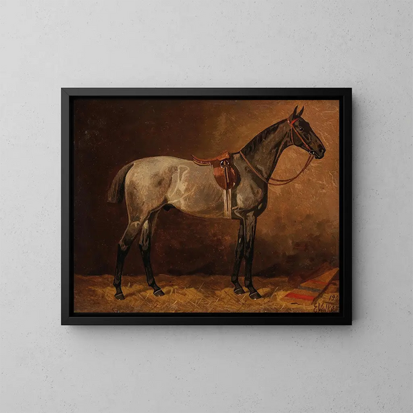 Cavallo grigio nella scuderia - Emil Volkers — quadro incorniciato alla parete