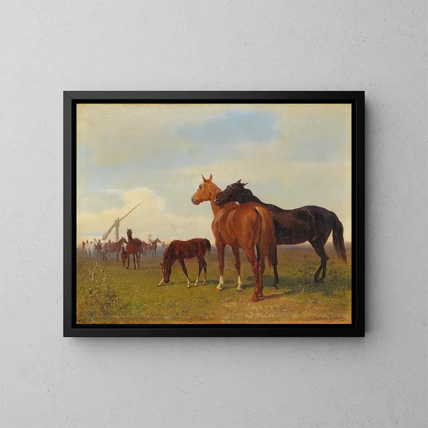 Cavalli sulla Puszta - Emil Volkers — quadro incorniciato alla parete