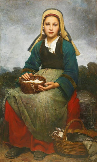 EmileAuguste Hublin - A Young Girl Holding A Basket Of Eggs.webp