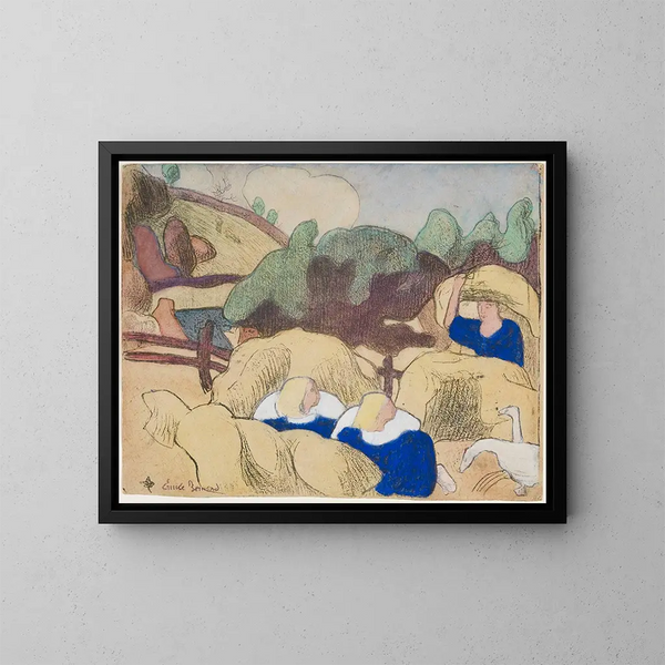 Donne che fanno covoni di fieno - Émile Bernard — quadro incorniciato alla parete
