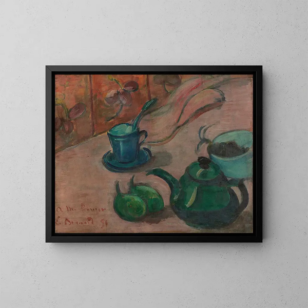 Natura morta con teiera, tazza e frutta - Émile Bernard — quadro incorniciato alla parete