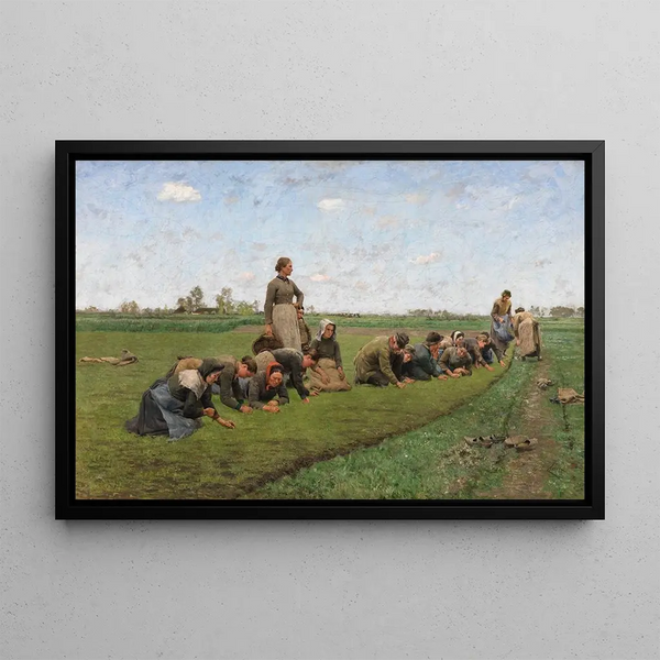 Diserbo del lino in Fiandra - Émile Claus — quadro incorniciato alla parete