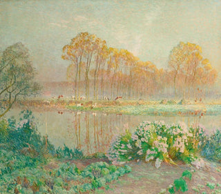 Emile Claus - Landscape with pond and blooms.webp