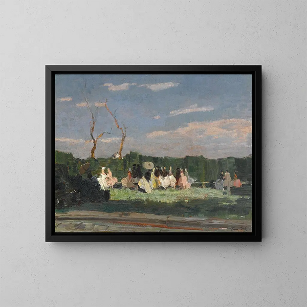 Divertimento nel giardino di una villa - Emma Ciardi — quadro incorniciato alla parete