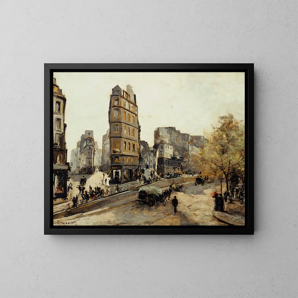 Le strade della Luna Beauregard e di Clry viste dalla porta Saint-Denis - Emmanuel Lansyer — quadro incorniciato alla parete