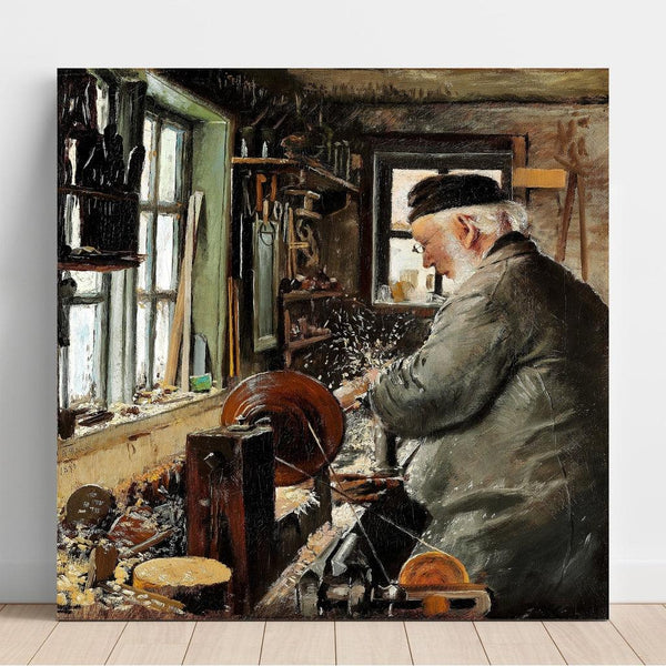 Riproduzione del dipinto di un tornitore al suo tornio - Laurits Andersen Ring