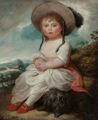 English School - A portrait of a young girl seated in a landscape with her pet dog thought to be the Honorable Mary Legge.webp