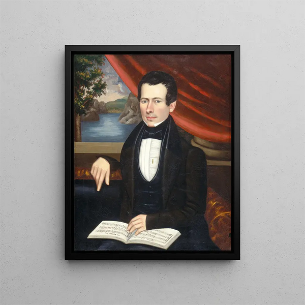 L'uomo con il libro di melodie, forse M. Cook - Erastus Salisbury Field — quadro incorniciato alla parete