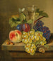 Nature morte con uva, un bicchiere di champagne e una farfalla - Erdmann Schultz — vista dell’opera