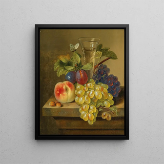 Erdmann Schultz - A Still Life with Grapes a Champagne Glass and a Butterfly.webp