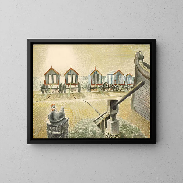 Macchine da bagno ad Aldeburgh - Eric Ravilious — quadro incorniciato alla parete