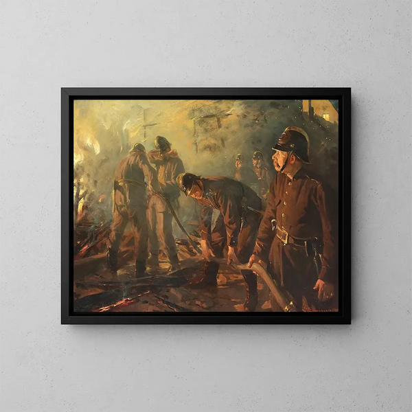 Lotta contro l'incendio - Erik Henningsen — quadro incorniciato alla parete