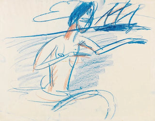 Ernst Ludwig Kirchner - Badender Akt mit Segelboot.webp