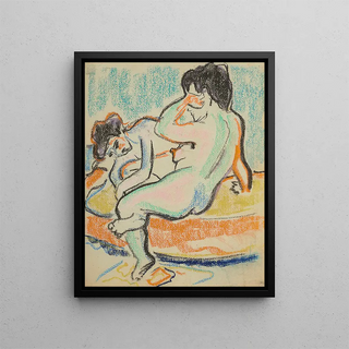 Ernst Ludwig Kirchner - Sitzender und liegender Akt auf Bett.webp