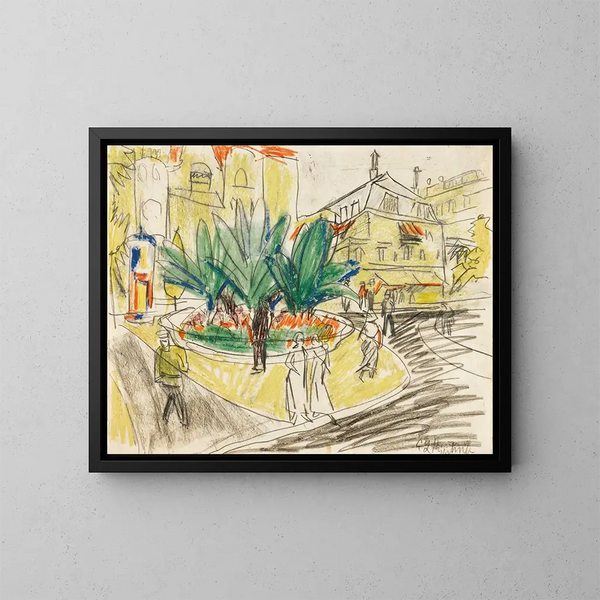 Il boschetto di Albertplatz a Dresda - Ernst Ludwig Kirchner — quadro incorniciato alla parete