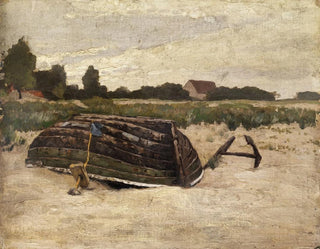 Ernst Ludwig Plass - Ans Sandufer gezogener umgedrehter Kahn.webp
