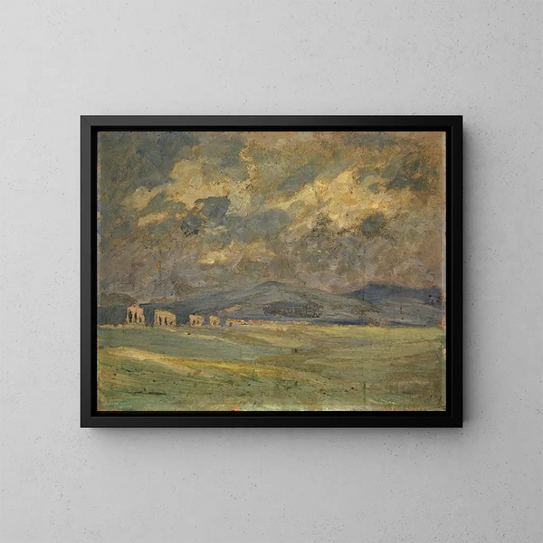 Campagna con acquedotto lontano - Ernst Schiess — quadro incorniciato alla parete