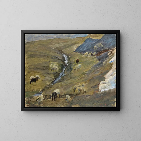 gregge di pecore su un alpe - Ernst Schiess — quadro incorniciato alla parete