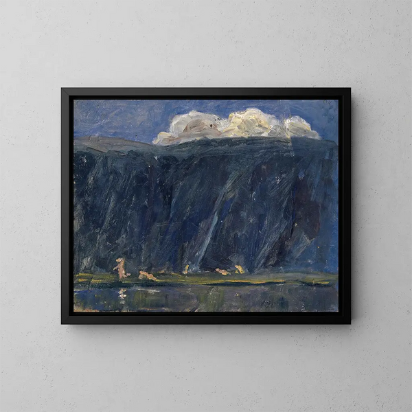 Lago di montagna con figure nude - Ernst Schiess — quadro incorniciato alla parete