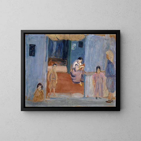 Natifs davanti alla loro abitazione - Ernst Schiess — quadro incorniciato alla parete