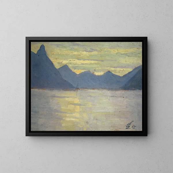 Vista sul lago di Lugano verso le montagne di Porlezza - Ernst Schiess — quadro incorniciato alla parete