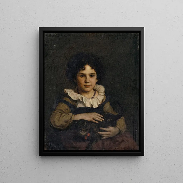 Ragazza con un gatto tra le braccia - Ernst Stückelberg — quadro incorniciato alla parete