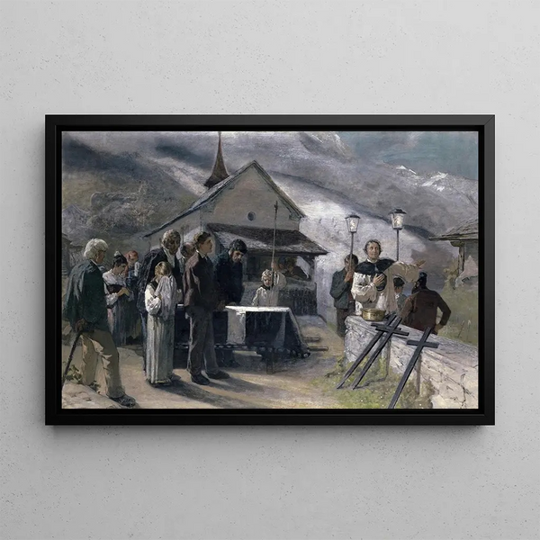 Le funerali dopo la frana di Spiringen Uri 1887 - Ernst Stückelberg — quadro incorniciato alla parete