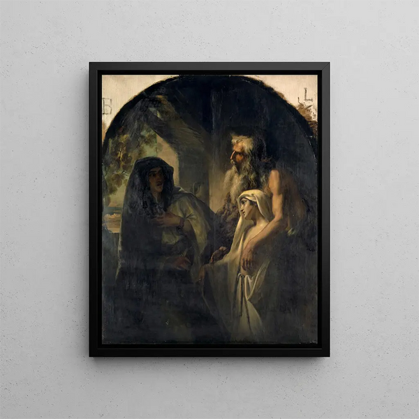 Il profeta Elia che guida la vedova di Zarepta verso suo figlio risvegliato dalla morte 1 Re 17:10-24 - Ernst Stückelberg — quadro incorniciato alla parete