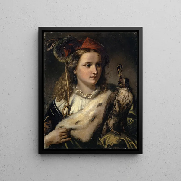 Giovane donna Nobel con un falco - Ernst Stückelberg — quadro incorniciato alla parete