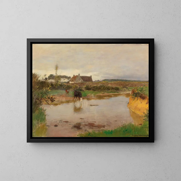 Paesaggio fluviale con Khen - Eugen Jettel — quadro incorniciato alla parete