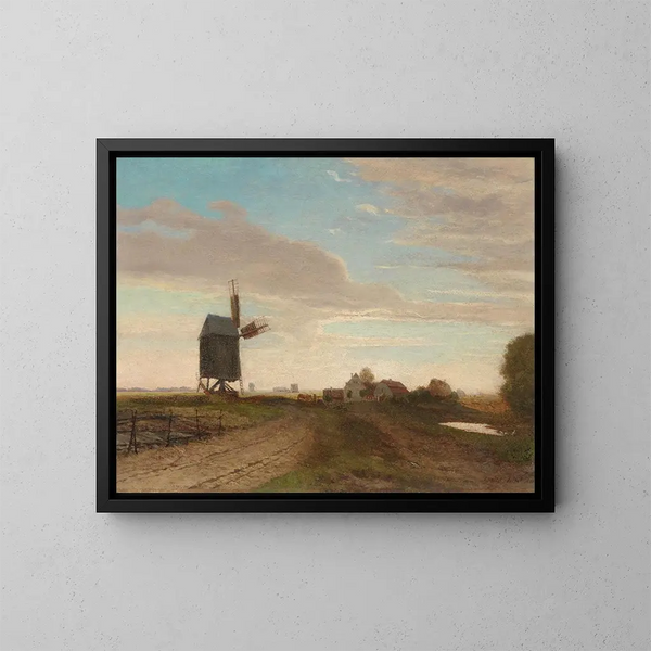 Paesaggio con mulino a vento - Eugen Jettel — quadro incorniciato alla parete