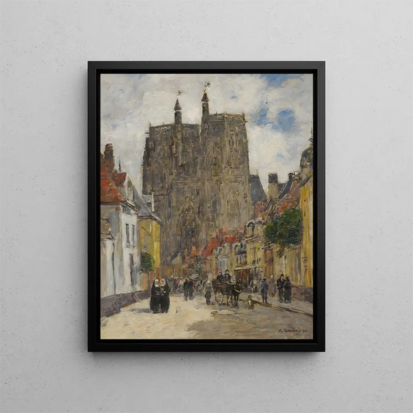 Abbeville Rue e chiesa di Saint-Vulfran - Eugène Boudin — quadro incorniciato alla parete