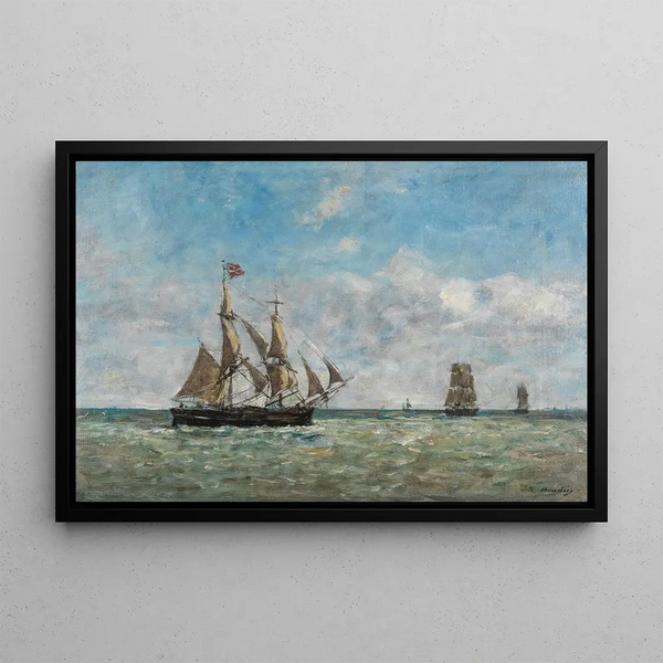 Bateaux di pesca davanti a Trouville - Eugène Boudin — quadro incorniciato alla parete