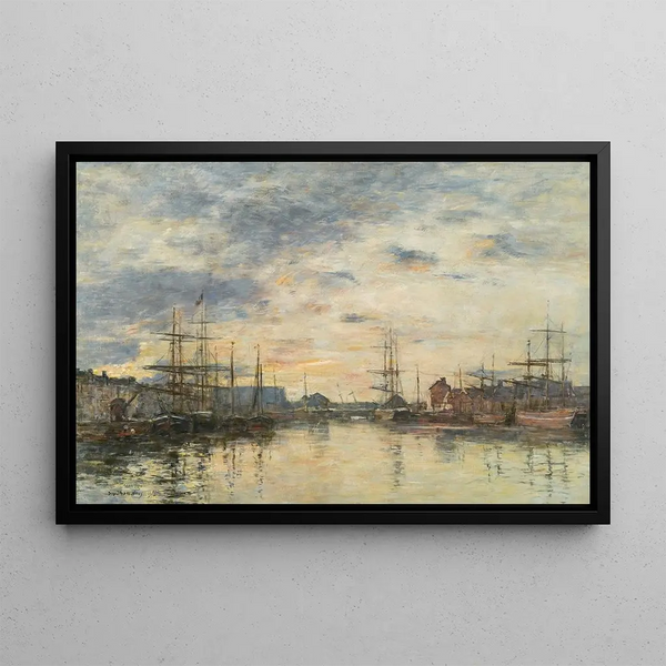 Fécamp, il bacino al tramonto - Eugène Boudin — quadro incorniciato alla parete
