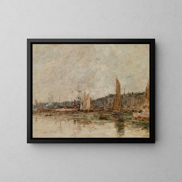 Honfleur, il porto al mattino - Eugène Boudin — quadro incorniciato alla parete