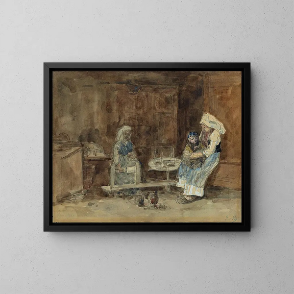 Interno bretone, maternità - Eugène Boudin — quadro incorniciato alla parete