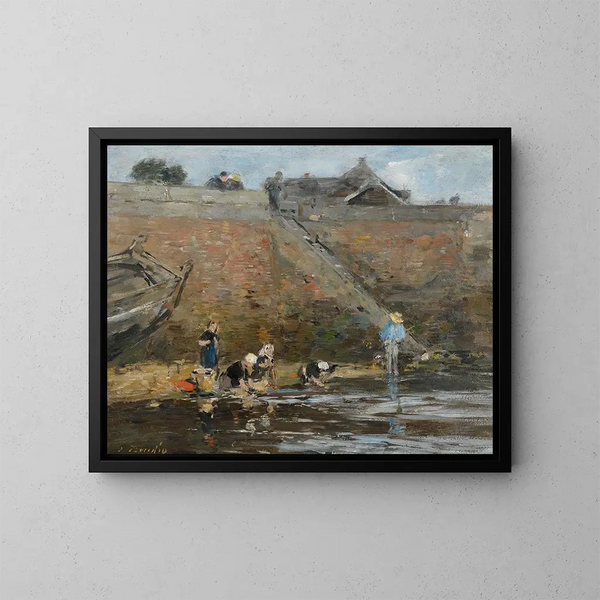 Lavandaie sul fiume - Eugène Boudin — quadro incorniciato alla parete