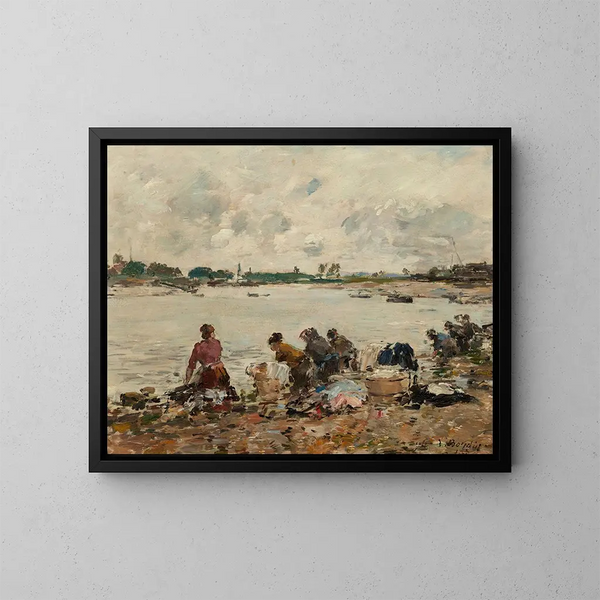 Lavatrici sul bordo della Touques - Eugène Boudin — quadro incorniciato alla parete